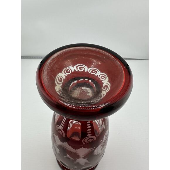Antique Egermann Ruby Red cut to Clear Crystal Vase Bohemian 1920s Czech Rep - Picture 8 of 10